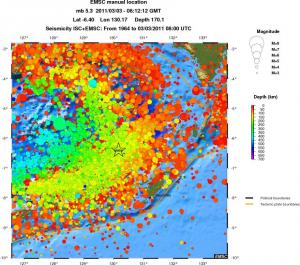 regional depth historical seismicity