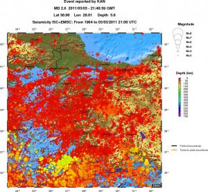 regional depth historical seismicity
