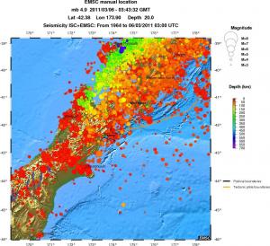 regional depth historical seismicity