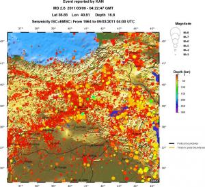 regional depth historical seismicity