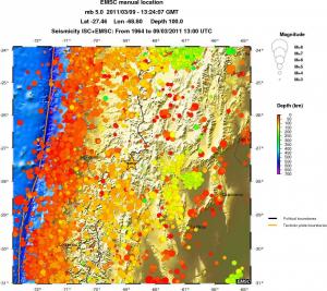 regional depth historical seismicity