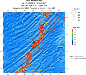 regional depth historical seismicity