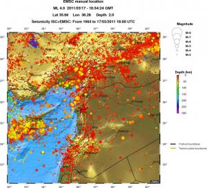 regional depth historical seismicity