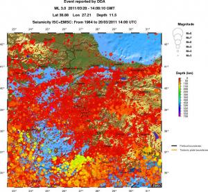 regional depth historical seismicity