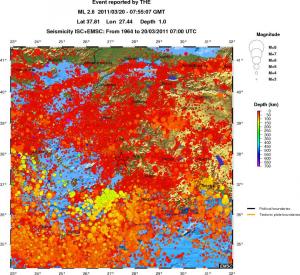 regional depth historical seismicity