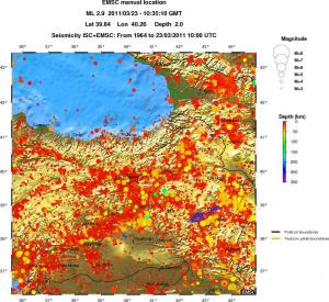 regional depth historical seismicity