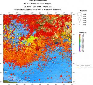 regional depth historical seismicity