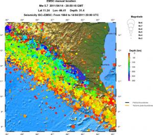 regional depth historical seismicity