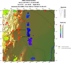 regional depth historical seismicity
