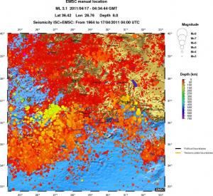 regional depth historical seismicity