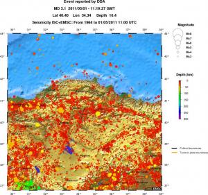 regional depth historical seismicity