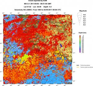 regional depth historical seismicity
