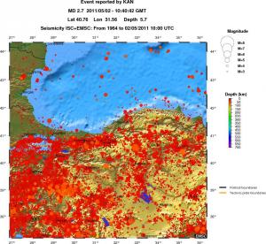 regional depth historical seismicity