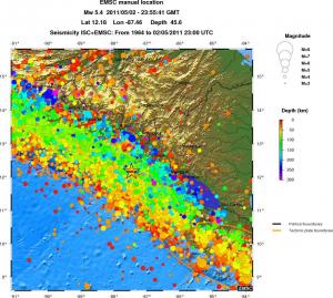 regional depth historical seismicity