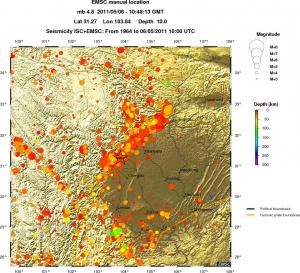 regional depth historical seismicity