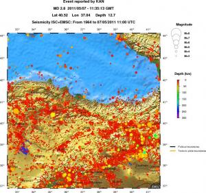 regional depth historical seismicity