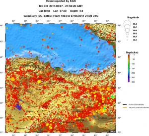 regional depth historical seismicity