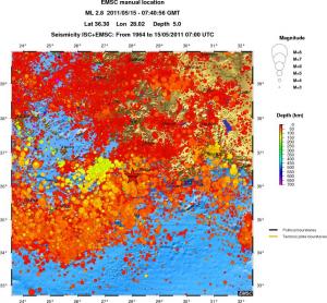 regional depth historical seismicity