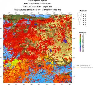 regional depth historical seismicity