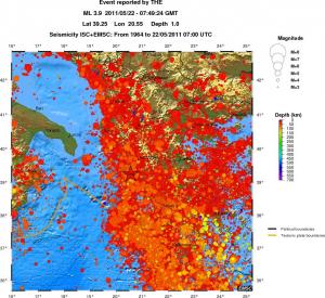 regional depth historical seismicity
