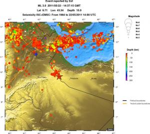 regional depth historical seismicity