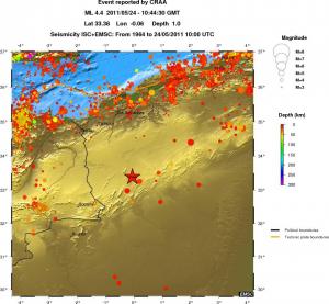 regional depth historical seismicity
