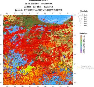 regional depth historical seismicity