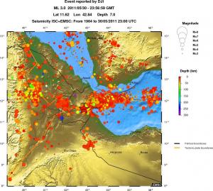 regional depth historical seismicity