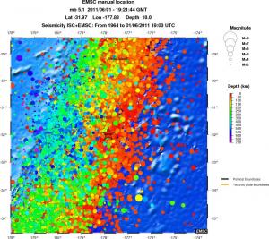 regional depth historical seismicity