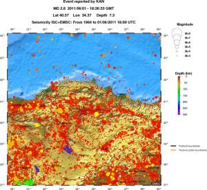 regional depth historical seismicity