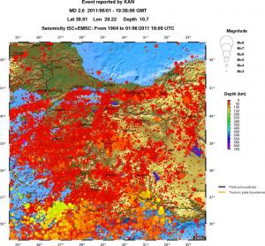 regional depth historical seismicity