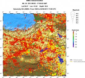 regional depth historical seismicity