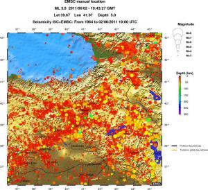 regional depth historical seismicity