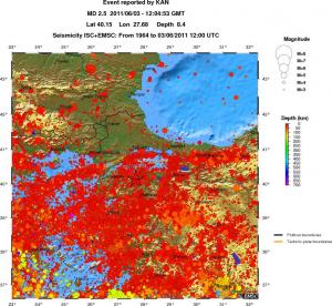 regional depth historical seismicity