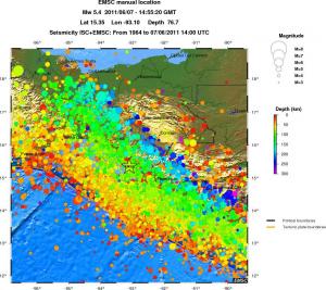 regional depth historical seismicity