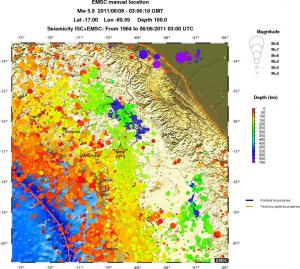 regional depth historical seismicity