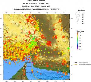 regional depth historical seismicity