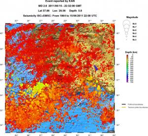 regional depth historical seismicity
