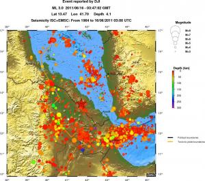 regional depth historical seismicity