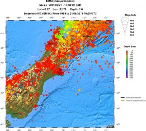 regional depth historical seismicity