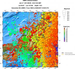 regional depth historical seismicity