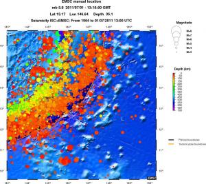 regional depth historical seismicity
