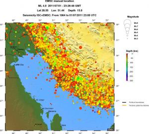 regional depth historical seismicity