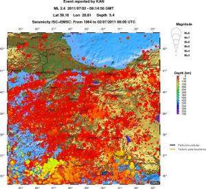 regional depth historical seismicity