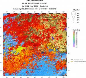 regional depth historical seismicity