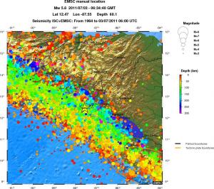 regional depth historical seismicity