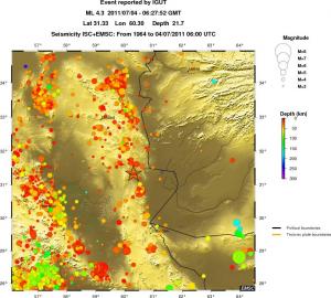 regional depth historical seismicity