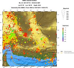 regional depth historical seismicity