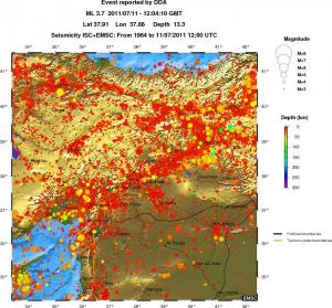 regional depth historical seismicity