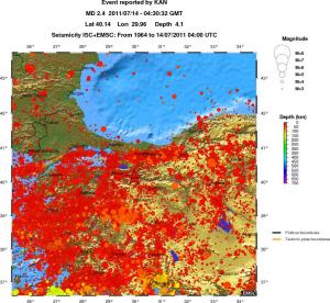regional depth historical seismicity